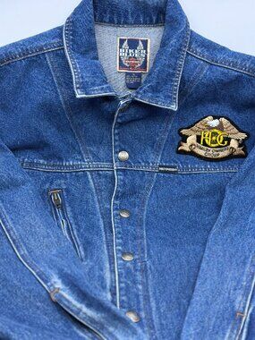 VTG Harley Davidson Biker Blues Denim Jacket HOG Patch Embroidered Logo Men’s, L
